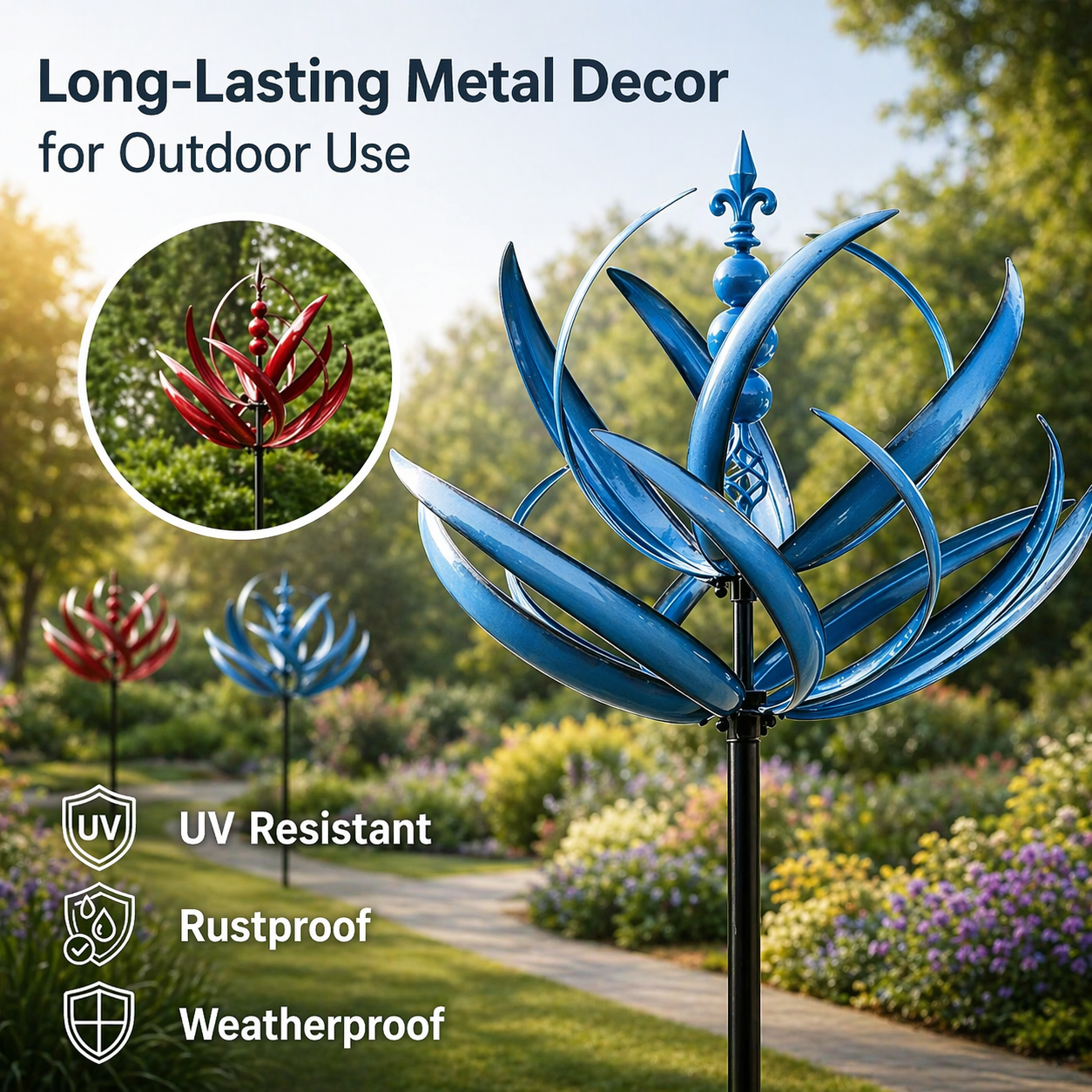 Decoratief Tuinwindspel met Lotusvorm Windmolen in Metaal Weerbestendig voor Tuin Balkon en Terras als Blikvanger | Sulvida