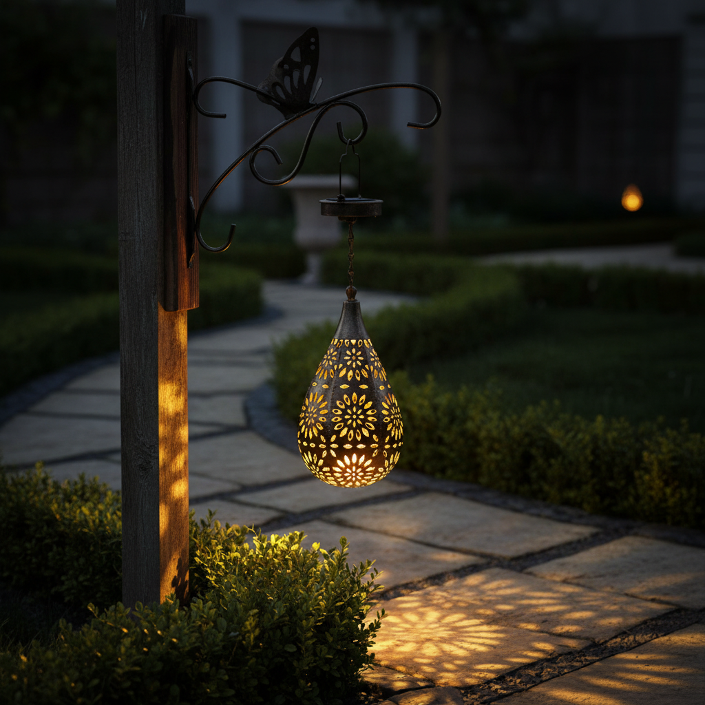 Lampe suspendue d'extérieur à énergie solaire, en acier inoxydable, éclairage de jardin étanche, 43 cm, éclairage d'ambiance | Sulvida