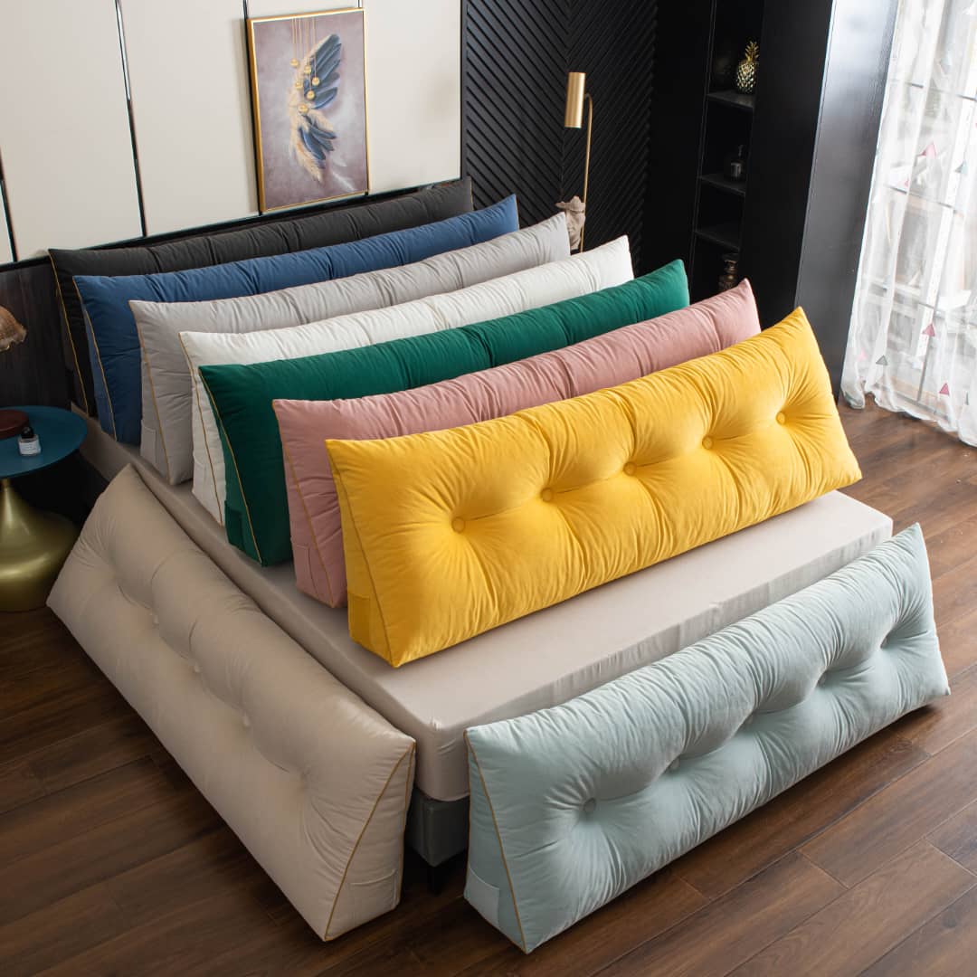 Driehoekig Rugsteun Leeskussen voor Bed en Bank met Opbergvak Wasbare Hoes Comfort Kussen Grijs Blauw | Sulvida