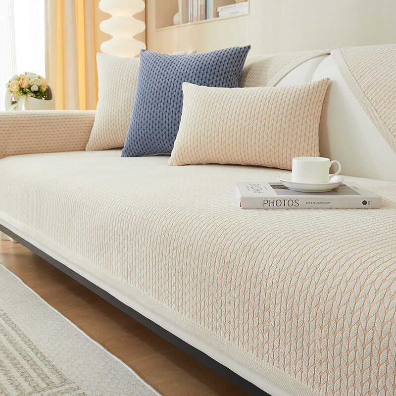 Chenille bankhoes met korenaar-patroon krasbestendig antislip stretch 70-210 cm voor optimale bescherming | Sulvida
