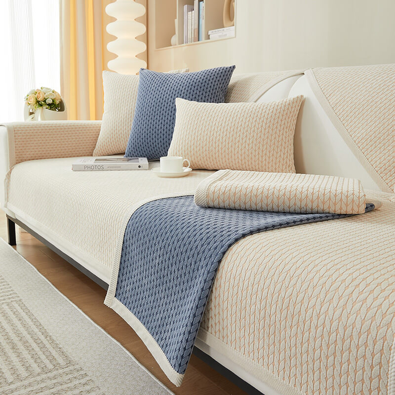 Chenille bankhoes met korenaar-patroon krasbestendig antislip stretch 70-210 cm voor optimale bescherming | Sulvida
