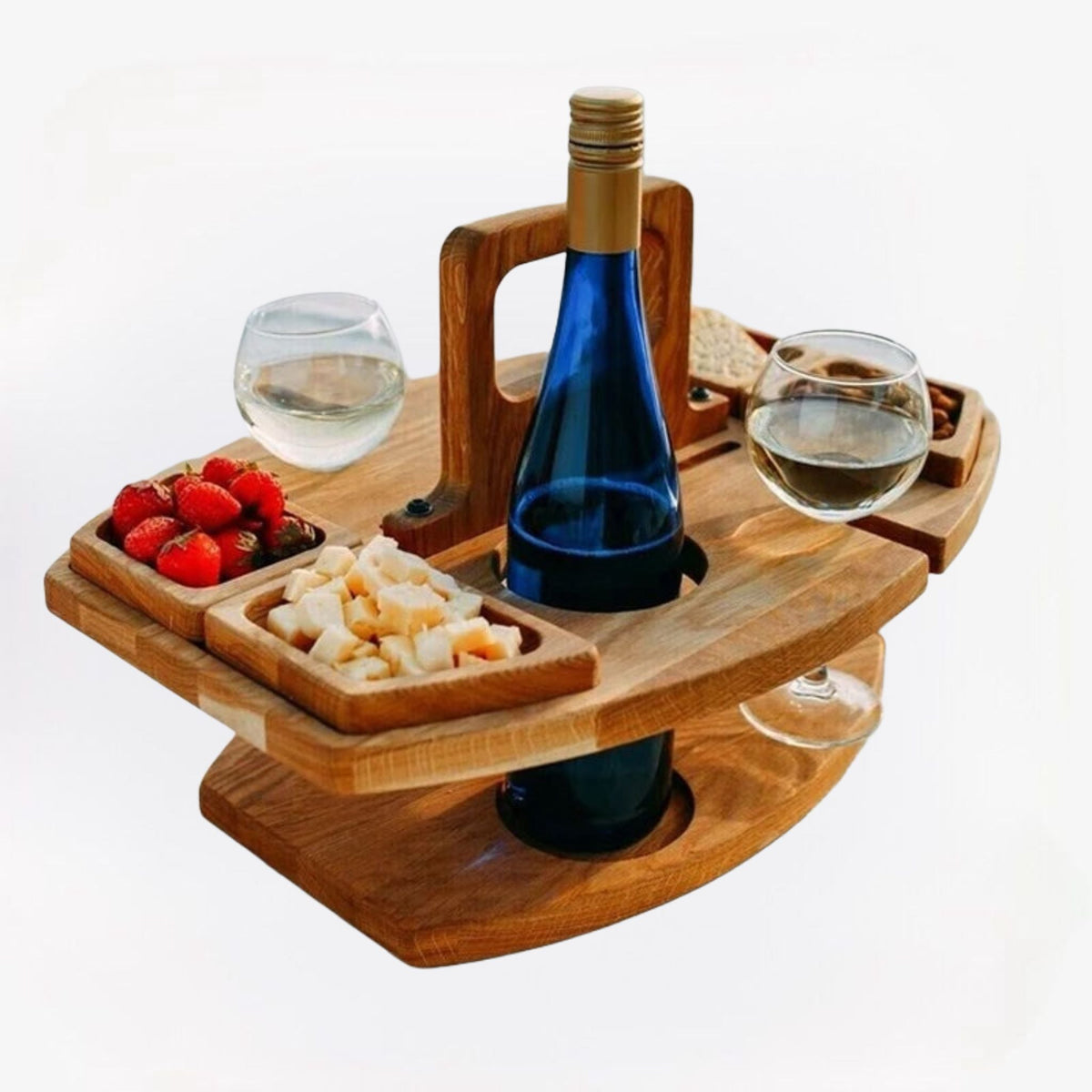 Houten Wijnserveerplateau voor Picknick en Aperitief Buiten – Stijlvol Tafelblad Tuintafel Wijnplateau | Sulvida