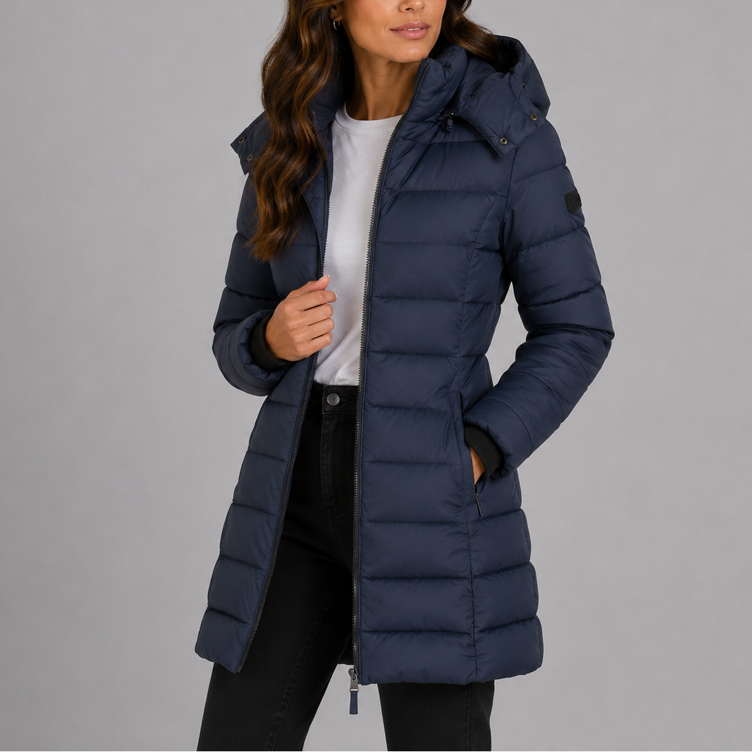Dames Gewatteerde Winterjas Lang met Capuchon en Doorlopende Rits Gevoerd Warm Steppas Outdoorjas Winterkleding | Sulvida