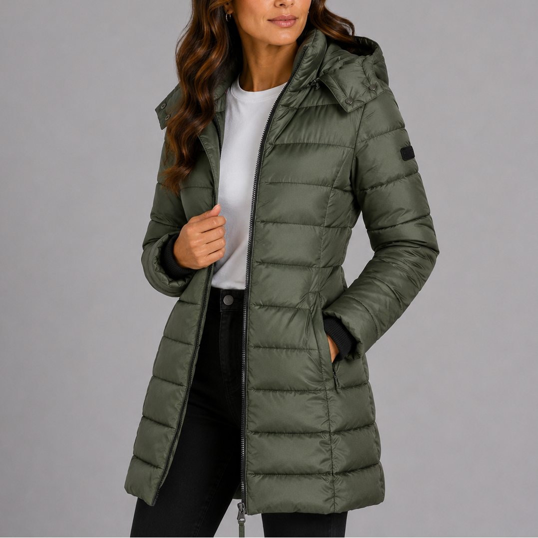 Dames Gewatteerde Winterjas Lang met Capuchon en Doorlopende Rits Gevoerd Warm Steppas Outdoorjas Winterkleding | Sulvida
