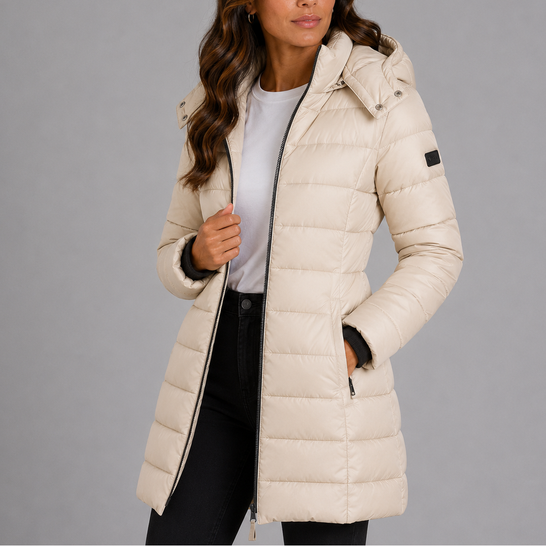 Dames Gewatteerde Winterjas Lang met Capuchon en Doorlopende Rits Gevoerd Warm Steppas Outdoorjas Winterkleding | Sulvida