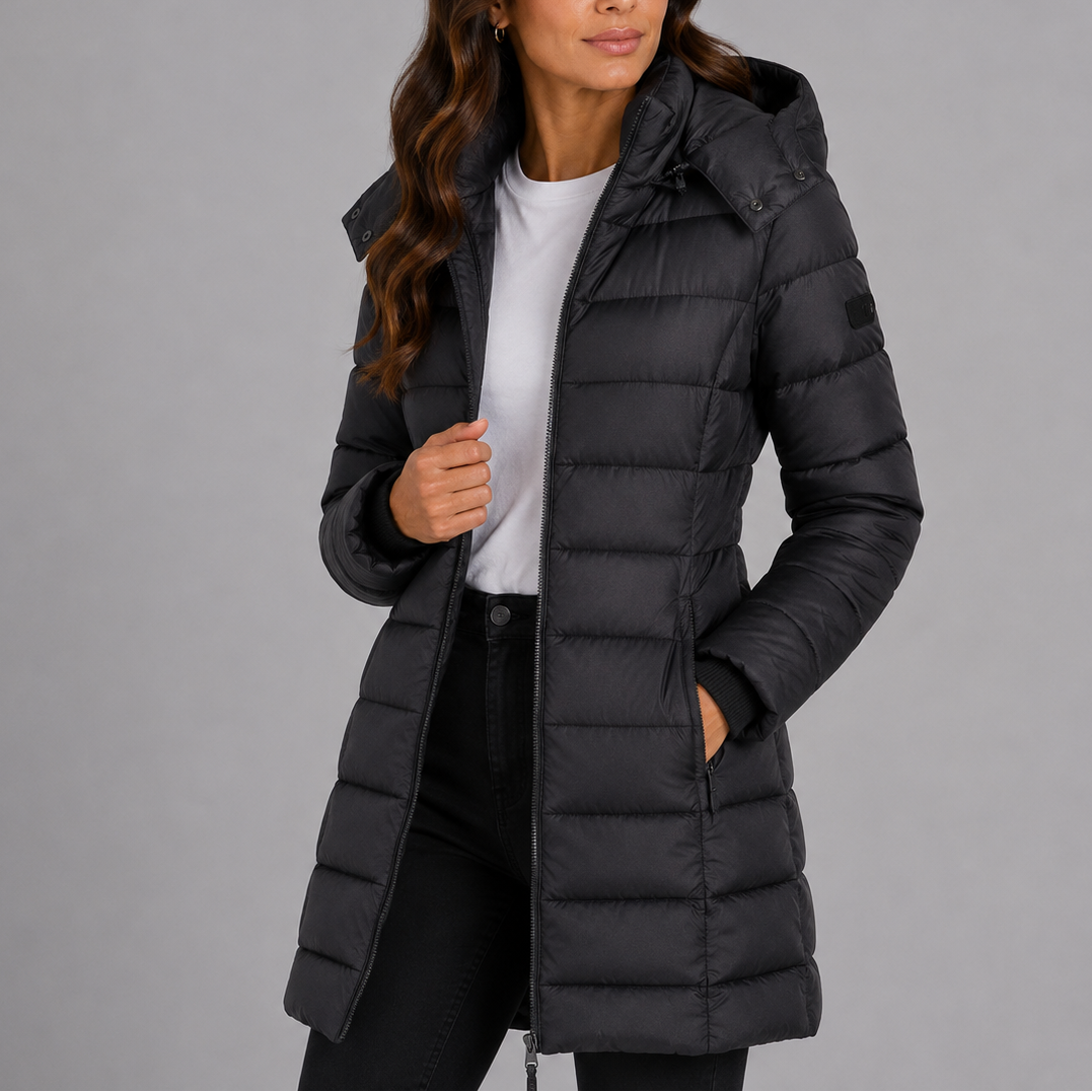 Dames Gewatteerde Winterjas Lang met Capuchon en Doorlopende Rits Gevoerd Warm Steppas Outdoorjas Winterkleding | Sulvida