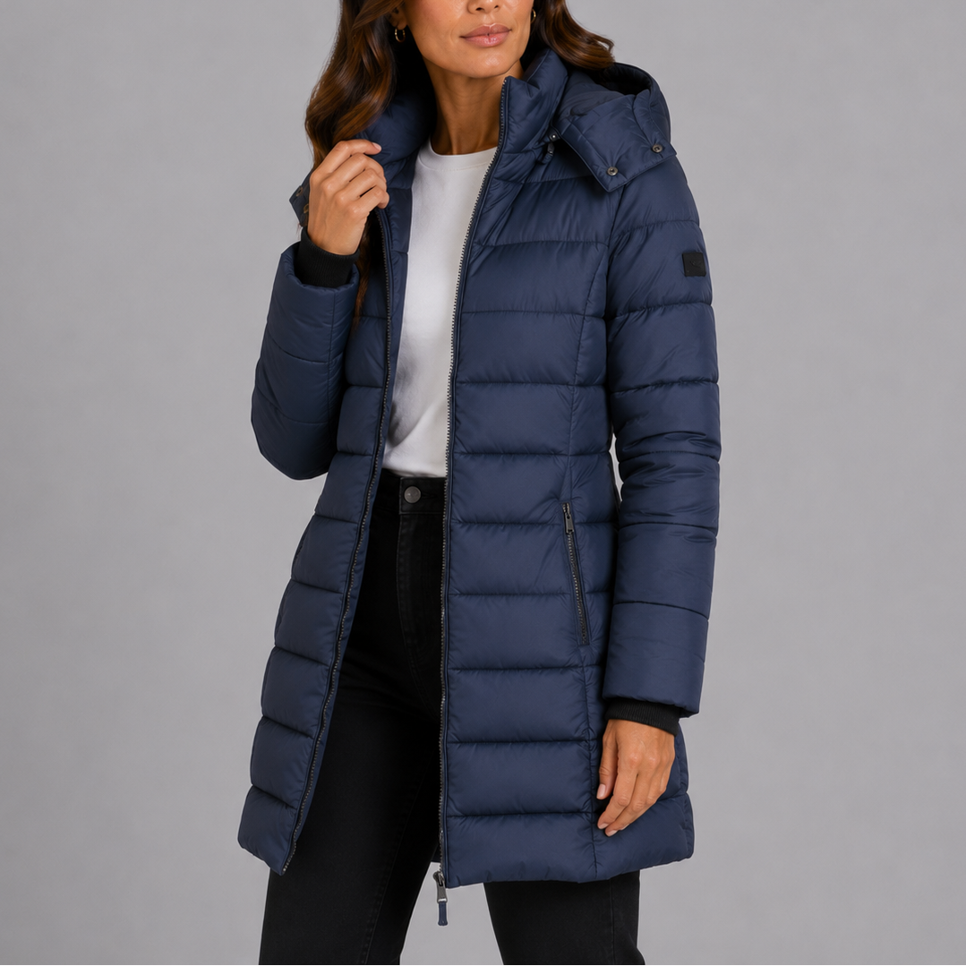 Dames Gewatteerde Winterjas Lang met Capuchon en Doorlopende Rits Gevoerd Warm Steppas Outdoorjas Winterkleding | Sulvida