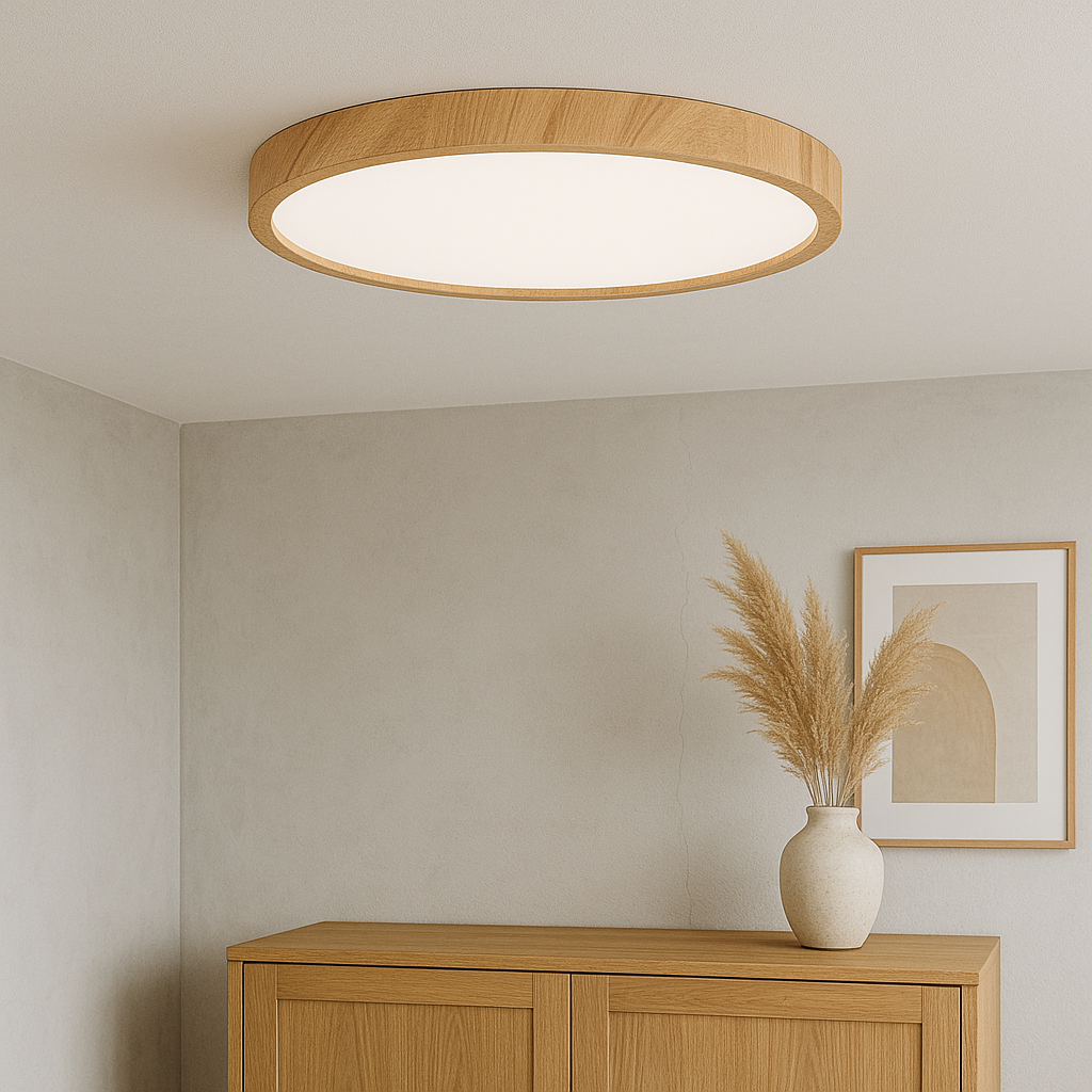 Plafondlamp LED Houtlook Rond Modern Design Lichtgevend voor Woonkamer Eetkamer Slaapkamer Sfeerverlichting | Sulvida