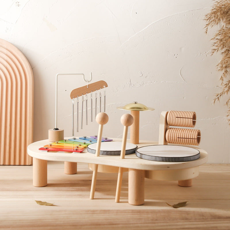 Houten Muziekinstallatie voor Kinderen – Multi-Instrument Speeltafel met Xylofoon Drums Rammels – Muziekonderwijs Speelgoed vanaf 1 Jaar – Creatief Ritme Muzikaal Ontwikkelingsspeelgoed | Sulvida