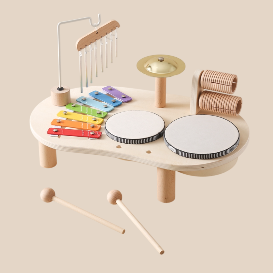 Houten Muziekinstallatie voor Kinderen – Multi-Instrument Speeltafel met Xylofoon Drums Rammels – Muziekonderwijs Speelgoed vanaf 1 Jaar – Creatief Ritme Muzikaal Ontwikkelingsspeelgoed | Sulvida