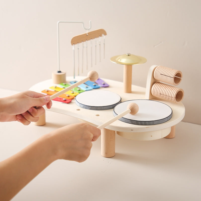 Houten Muziekinstallatie voor Kinderen – Multi-Instrument Speeltafel met Xylofoon Drums Rammels – Muziekonderwijs Speelgoed vanaf 1 Jaar – Creatief Ritme Muzikaal Ontwikkelingsspeelgoed | Sulvida