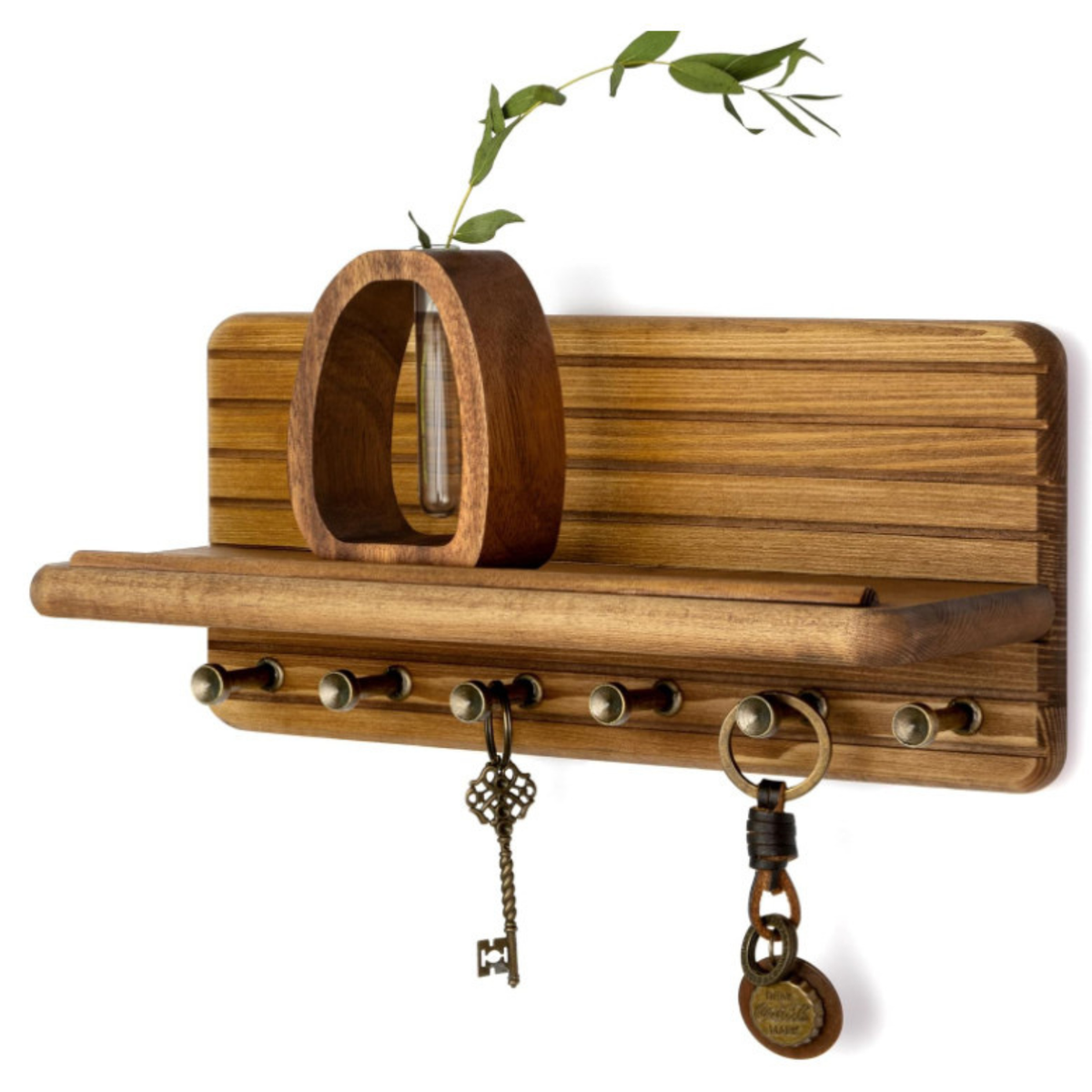 Wandkapstok massief hout 8 haken notenhout beukenhout organizer sleutelhanger wandmontage hal entree | Sulvida