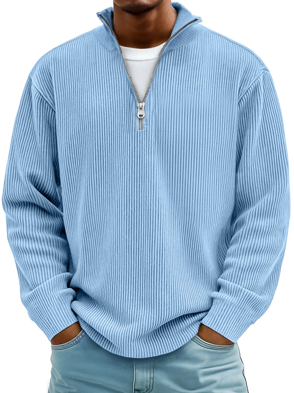 Pull homme côtelé à col zippé – Style casual chic et professionnel pour l’automne et l’hiver – Confortable | Sulvida