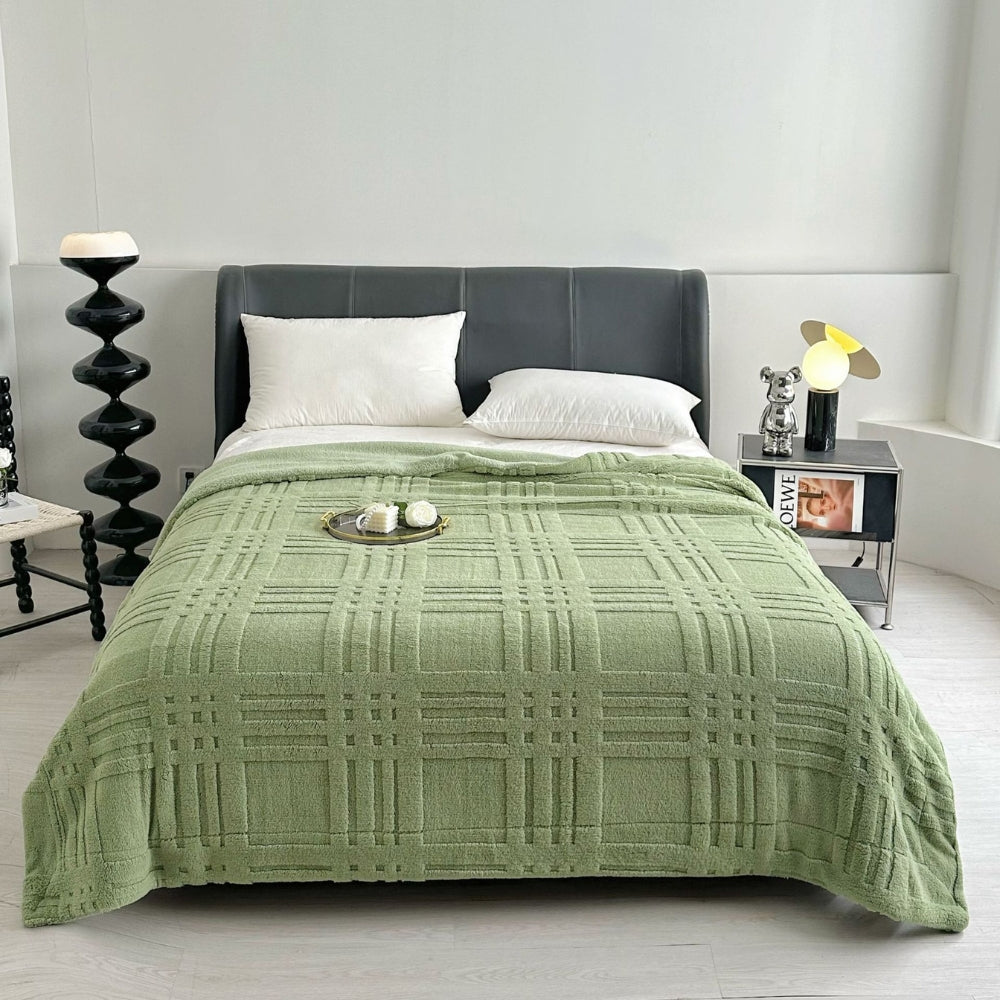 Plaid Geborduurd Ruitpatroon Dubbellaags Microvezel Deken Winterwarm Stijlvol Textuur 100x150-200x230 cm | Sulvida