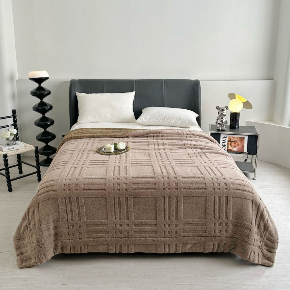 Plaid Geborduurd Ruitpatroon Dubbellaags Microvezel Deken Winterwarm Stijlvol Textuur 100x150-200x230 cm | Sulvida