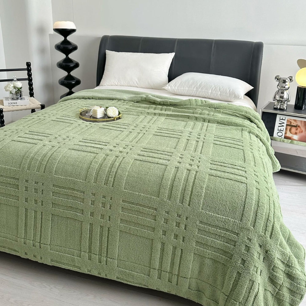 Plaid Geborduurd Ruitpatroon Dubbellaags Microvezel Deken Winterwarm Stijlvol Textuur 100x150-200x230 cm | Sulvida
