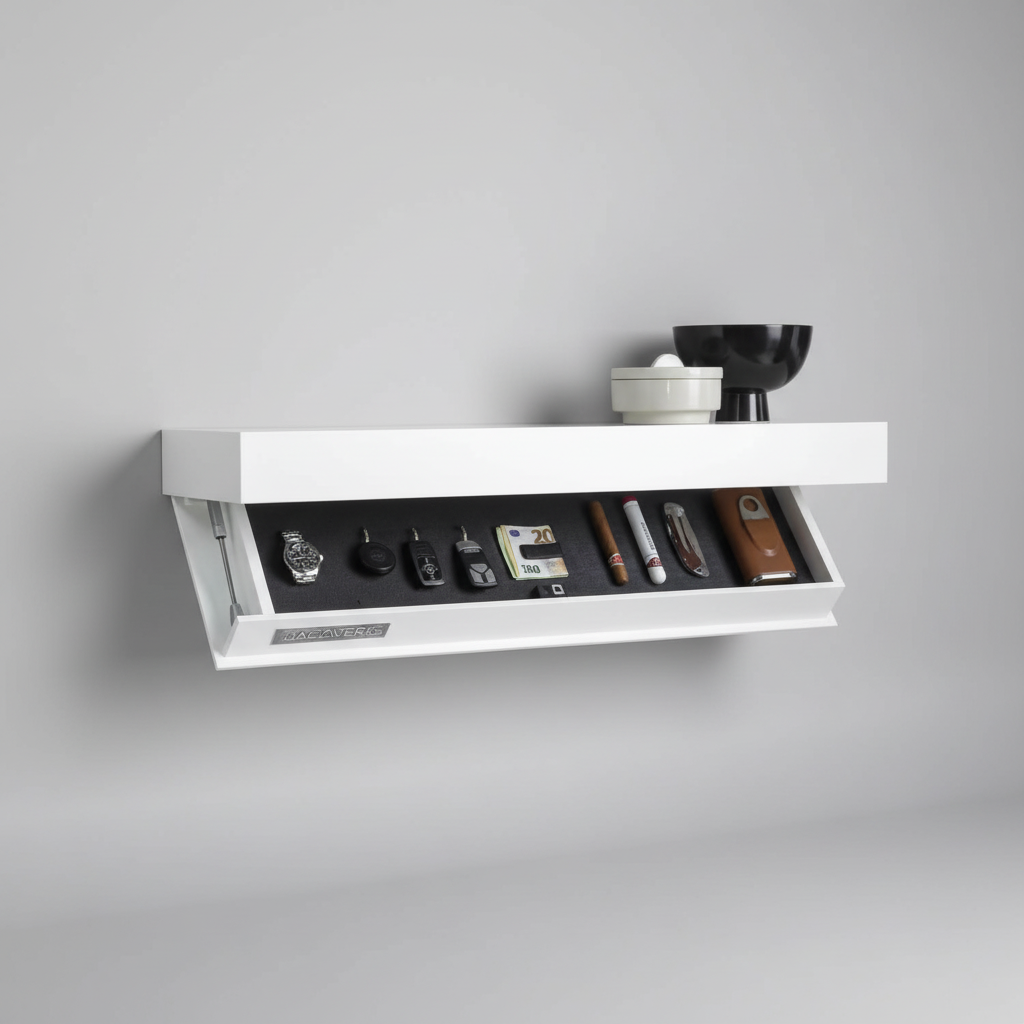 Zwevende Wandplank met Verborgen Opbergruimte Hout en Metaal 40×24×7 cm Wit Zwart Hout Minimalistisch | Sulvida