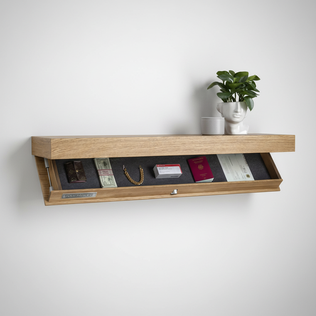 Zwevende Wandplank met Verborgen Opbergruimte Hout en Metaal 40×24×7 cm Wit Zwart Hout Minimalistisch | Sulvida