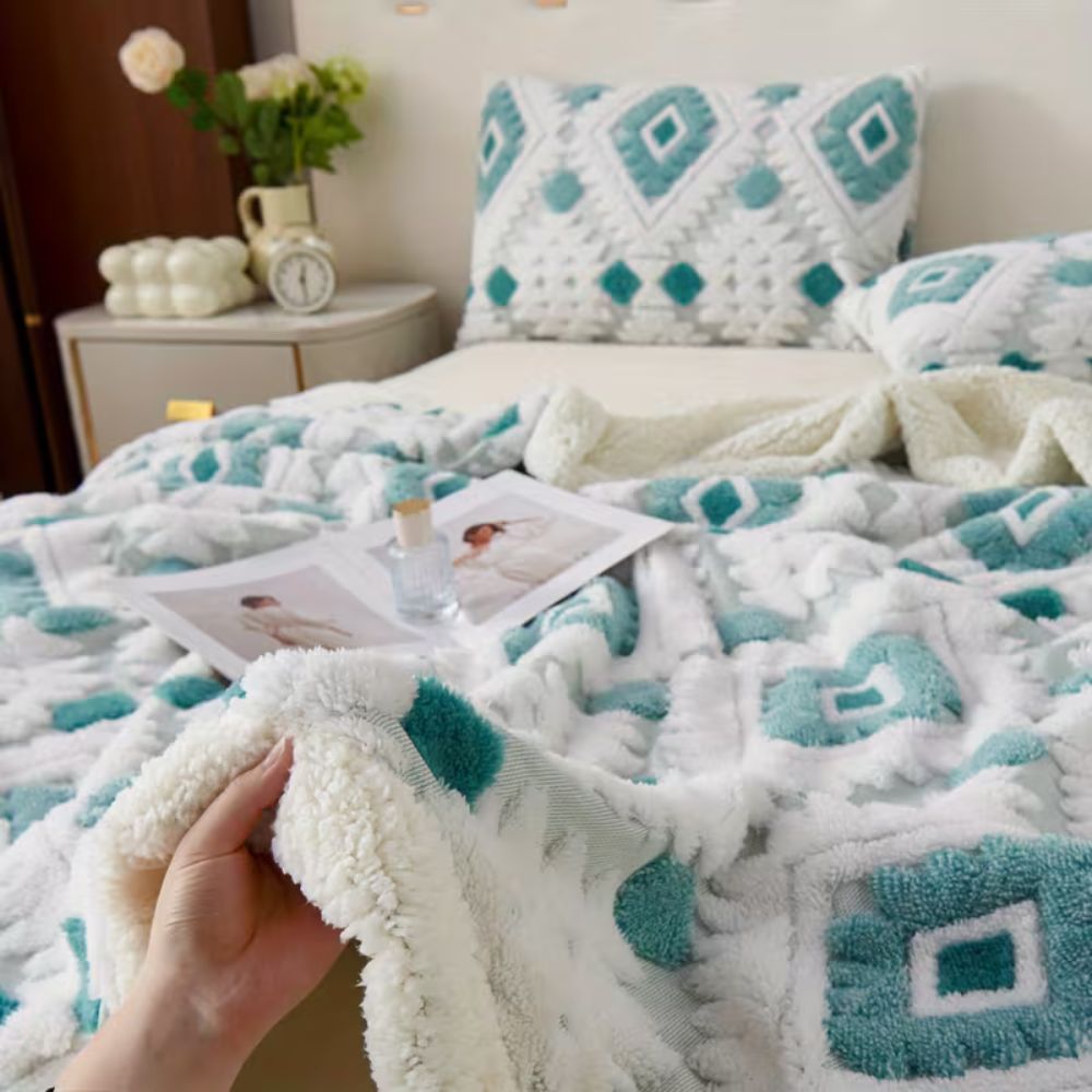 Geometrische Plaid Dubbellaags Fleece Warm Lichtgewicht Modern Decoratief voor Woonkamer en Slaapkamer | Sulvida
