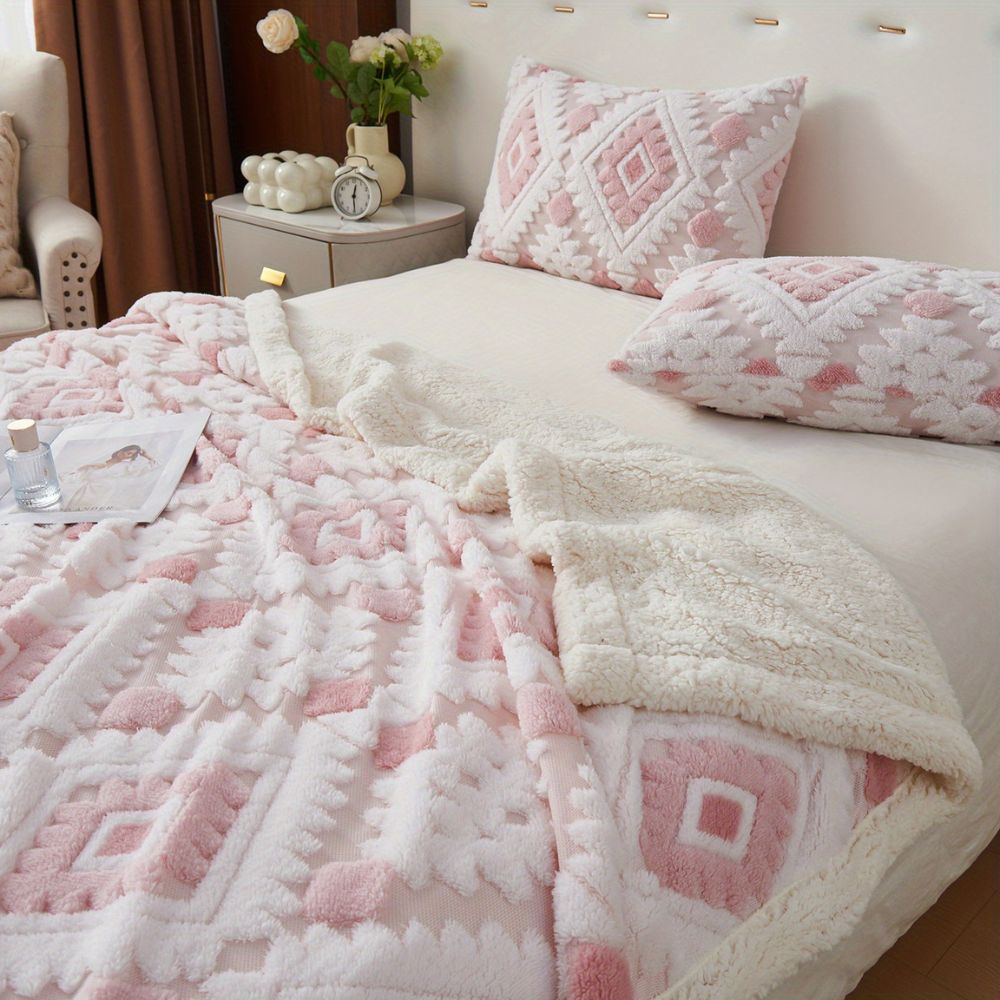 Geometrische Plaid Dubbellaags Fleece Warm Lichtgewicht Modern Decoratief voor Woonkamer en Slaapkamer | Sulvida