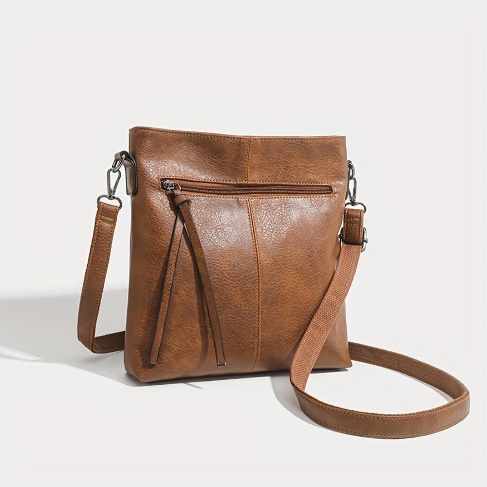 Vierkante Crossbody Tas Retro Vintage Schoudertas Bruin Kunstleer Dames Elegante Compacte Handtas Mode | Sulvida