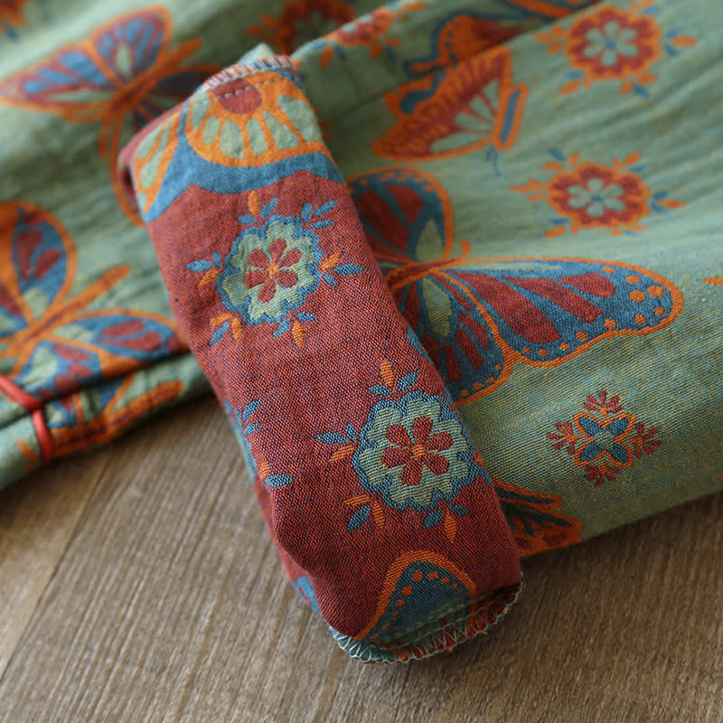 Vintage Vlindermotief Katoenen Loungewear Pyjama Set met Lange Mouwen voor Comfortabele Ontspanning Dames Thuiskleding Nachtkleding Huispak | Sulvida