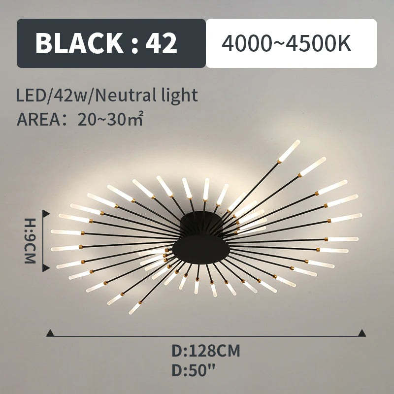 Plafondlamp vuurwerk-design zwart goud LED metaal acryl flush mount woonkamer slaapkamer modern luxe | Sulvida