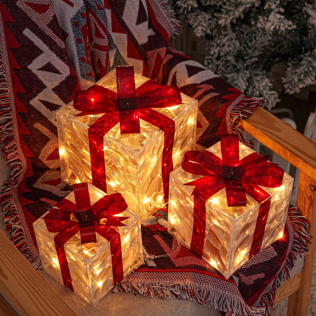 Verlichte Decoratiedozen Metaal Kerstsfeer Warmwit LED Set 3 Stuks Vrijstaand USB Feestdagen Sfeerverlichting | Sulvida