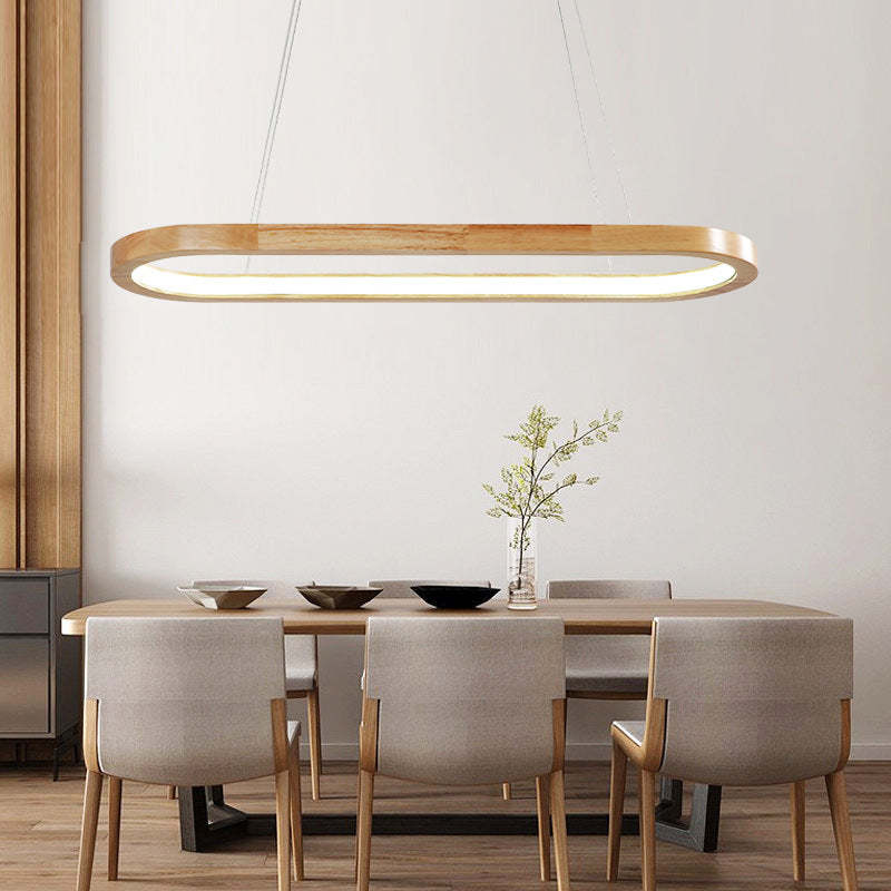 Ovale Hanglamp Hout Acrylic LED Dimbaar Eetkamer Woonkamer Keuken Moderne Scandinavische Verlichting | Sulvida