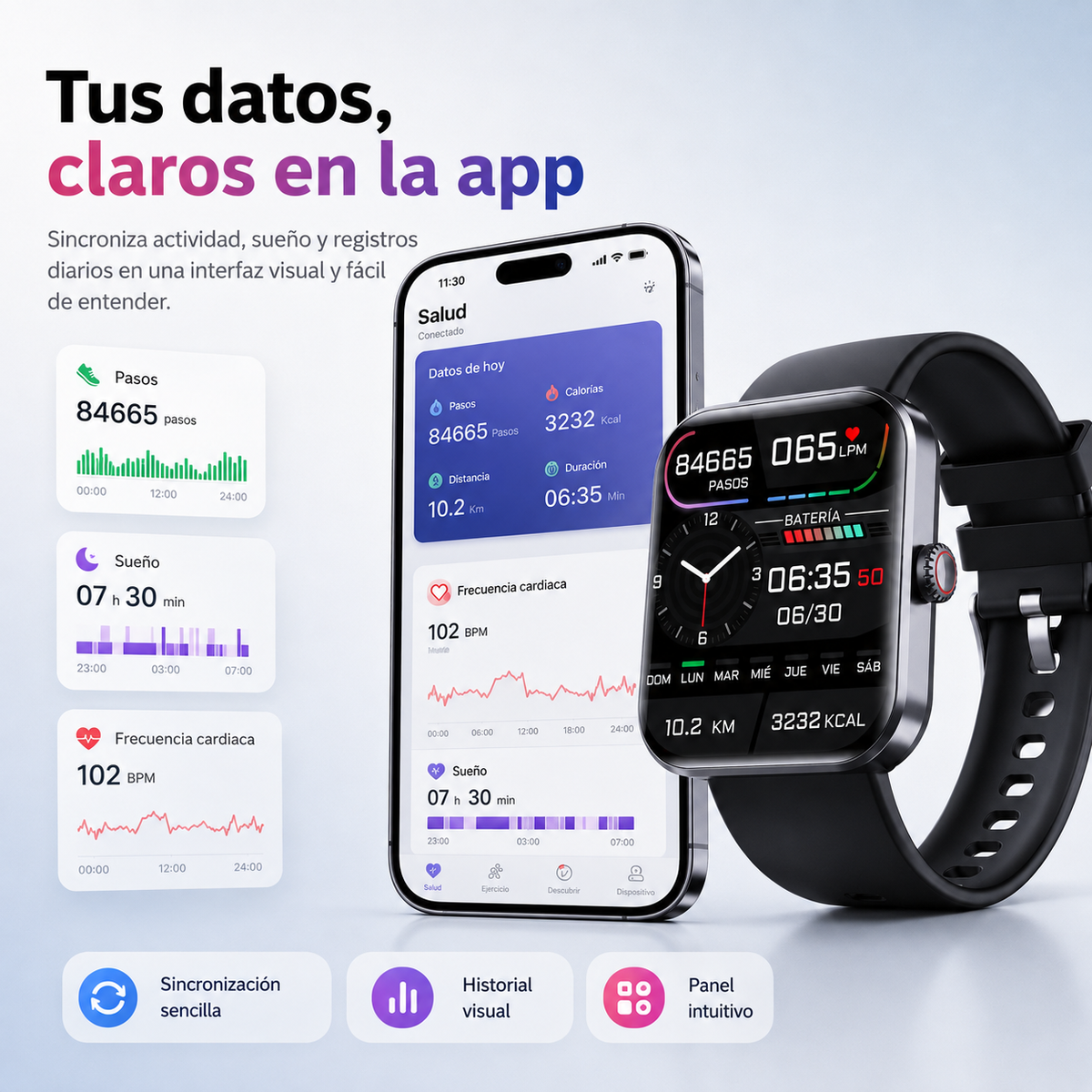 Smartwatch Gezondheid Hartslagmeter Bloeddrukmeter Stappenteller Sporthorloge 50 Modi Touchscreen Fitness | Sulvida