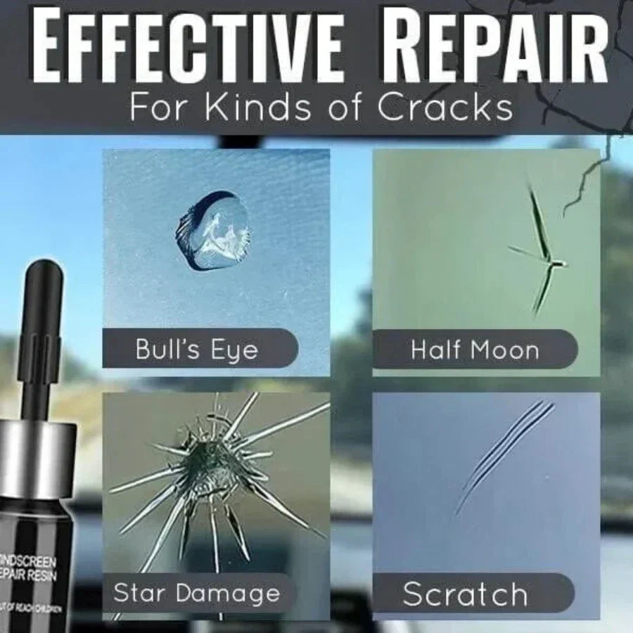 Kit de réparation du verre avec résine – Réparez rapidement et facilement les fissures dans le verre – Pour les pare-brise et les surfaces vitrées | Sulvida