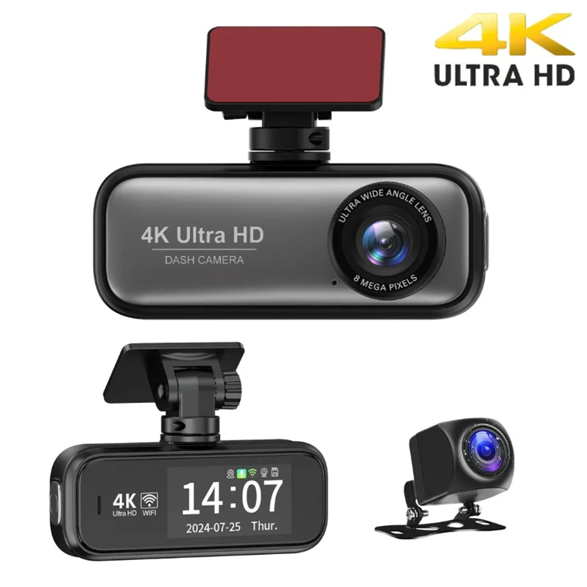 Dashcam 4K voor- en achter WiFi GPS 24/7 parkeerfunctie Sony-sensor nachtzicht dubbele camera auto dashboardcamera | Sulvida