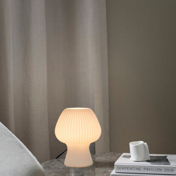 Glazen Paddenstoellamp Tafellamp Vintage Sfeerlicht Bedlampje Geribbeld Glas Warm Licht Dimbaar Slaapkamer Nachtkastje | Sulvida