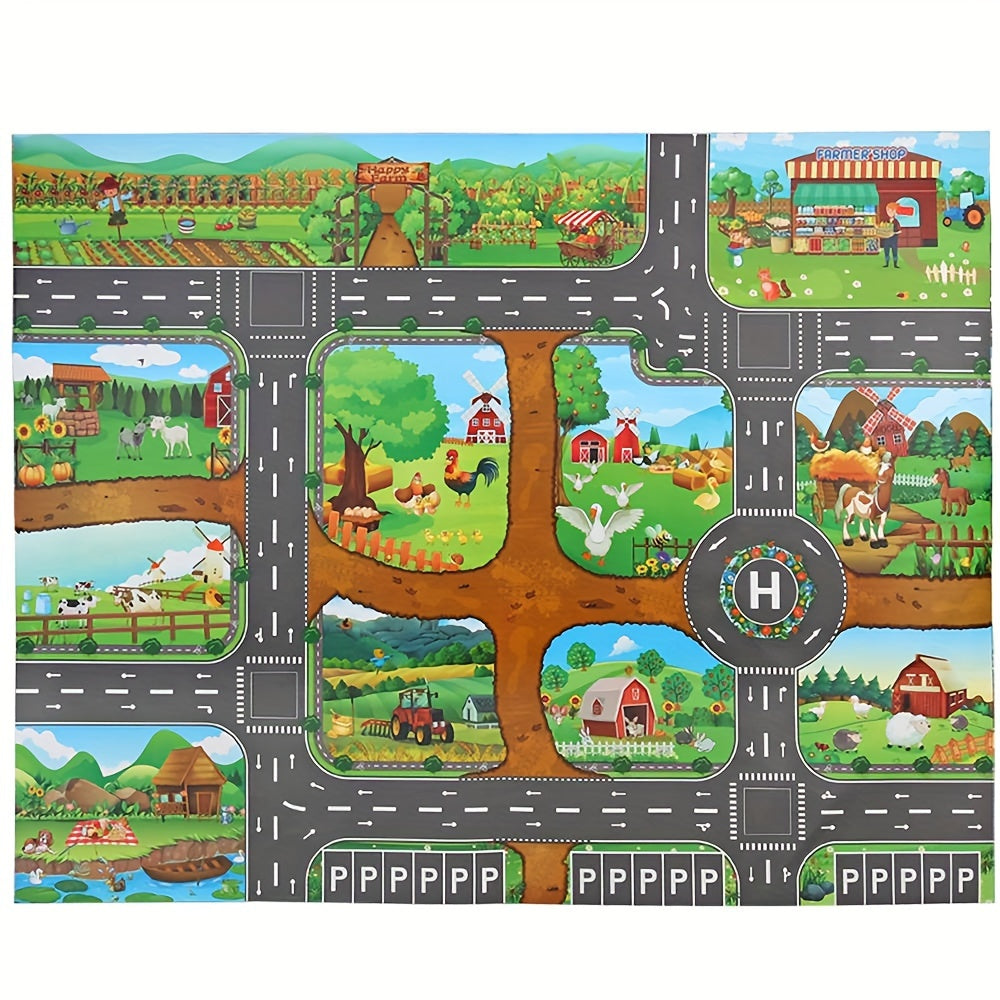Interactief Speelkleed Boerderij en Verkeer Kinderen 100x130 cm Educatief Speelmat Fantasiespel Vloermat | Sulvida