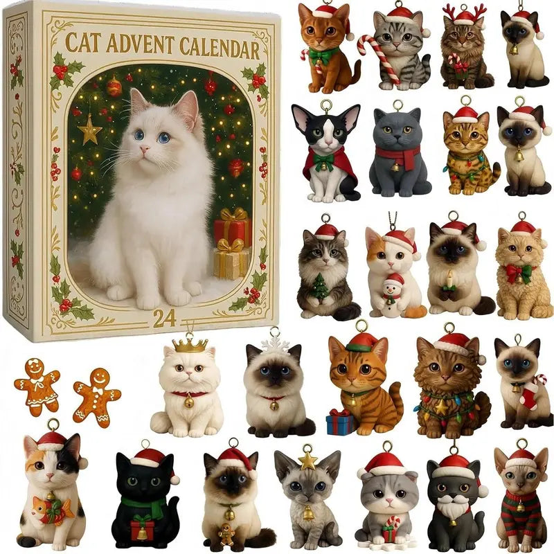 Kerstkalender met 24 Acryl Kattenfiguren – December Aftelkalender Decoratie voor Kattenliefhebbers Thuis | Sulvida