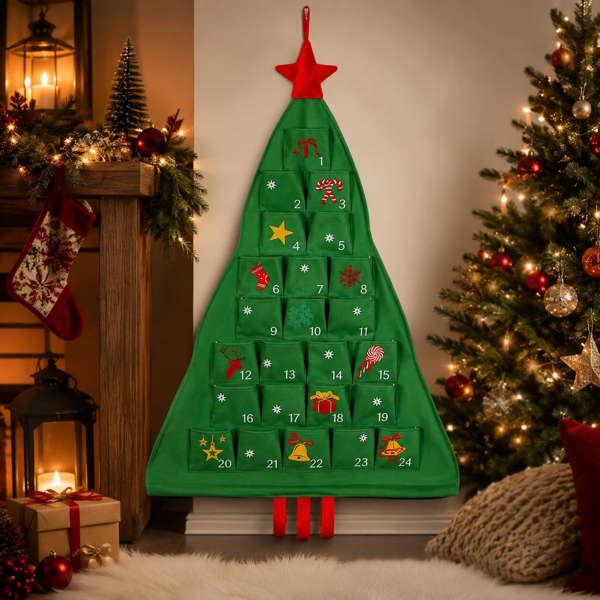 Adventskalender om zelf te vullen 24 vakjes kerstboom groen met ster herbruikbaar kerst decoratie cadeau | Sulvida