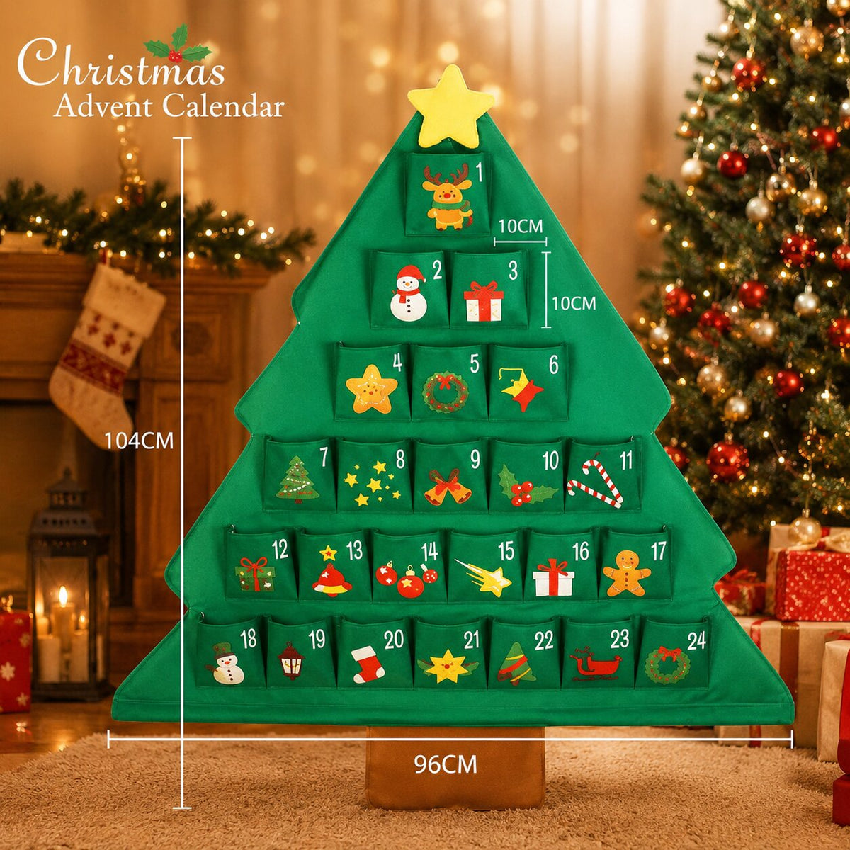 Adventskalender om zelf te vullen 24 vakjes kerstboom groen met ster herbruikbaar kerst decoratie cadeau | Sulvida