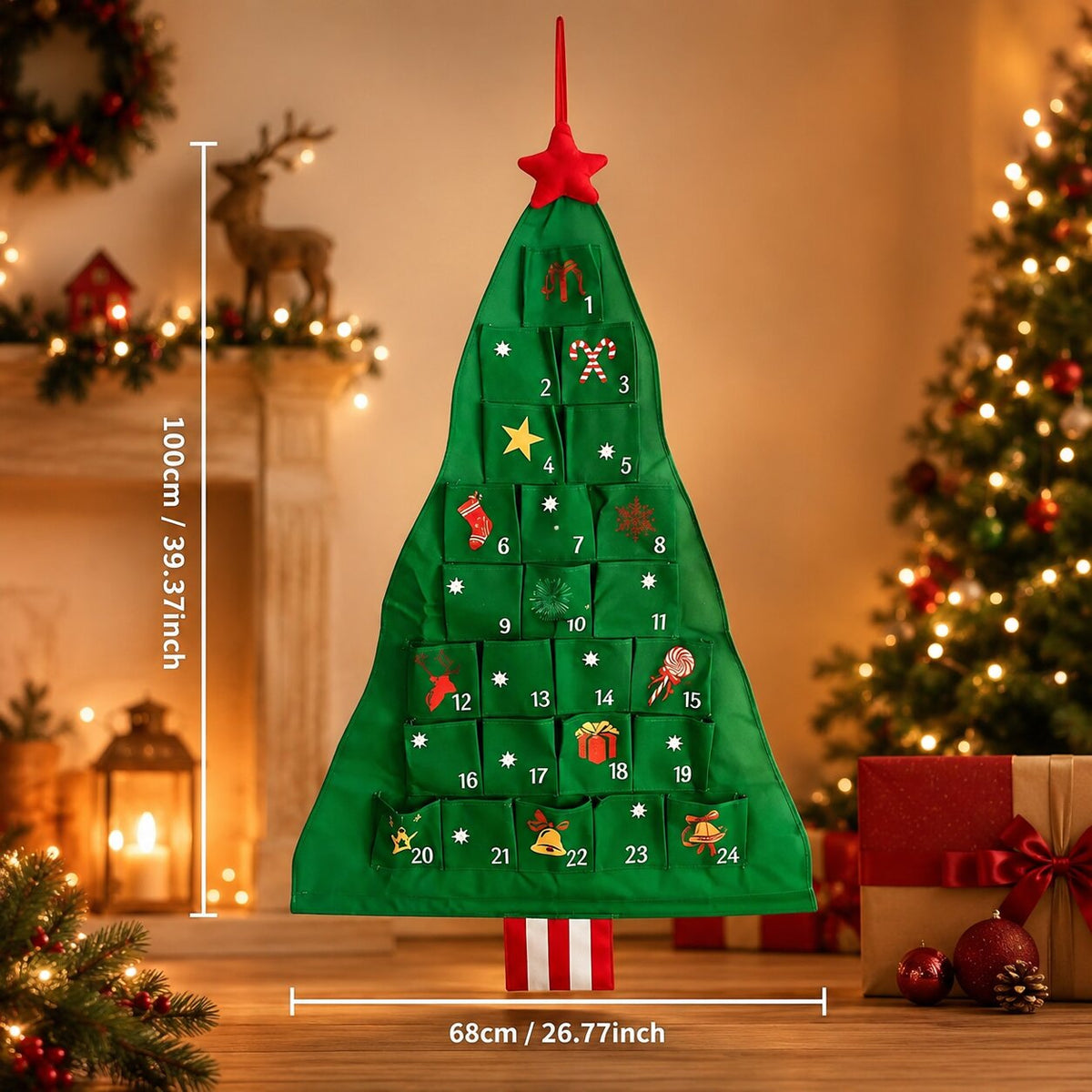 Adventskalender om zelf te vullen 24 vakjes kerstboom groen met ster herbruikbaar kerst decoratie cadeau | Sulvida