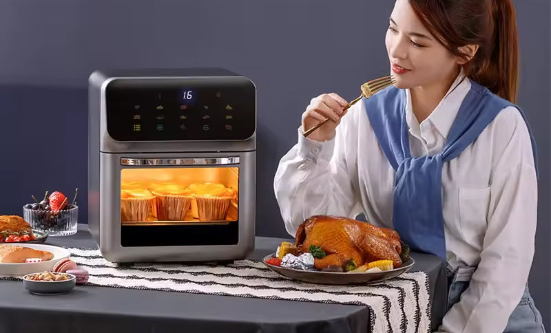 Friteuse à air chaud 10L avec 18 menus et circulation d’air à 360° — Cuisine saine sans huile pour toute la famille | Sulvida