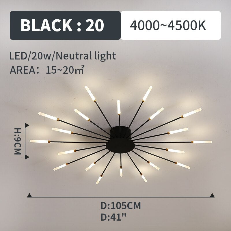 Plafondlamp vuurwerk-design zwart goud LED metaal acryl flush mount woonkamer slaapkamer modern luxe | Sulvida