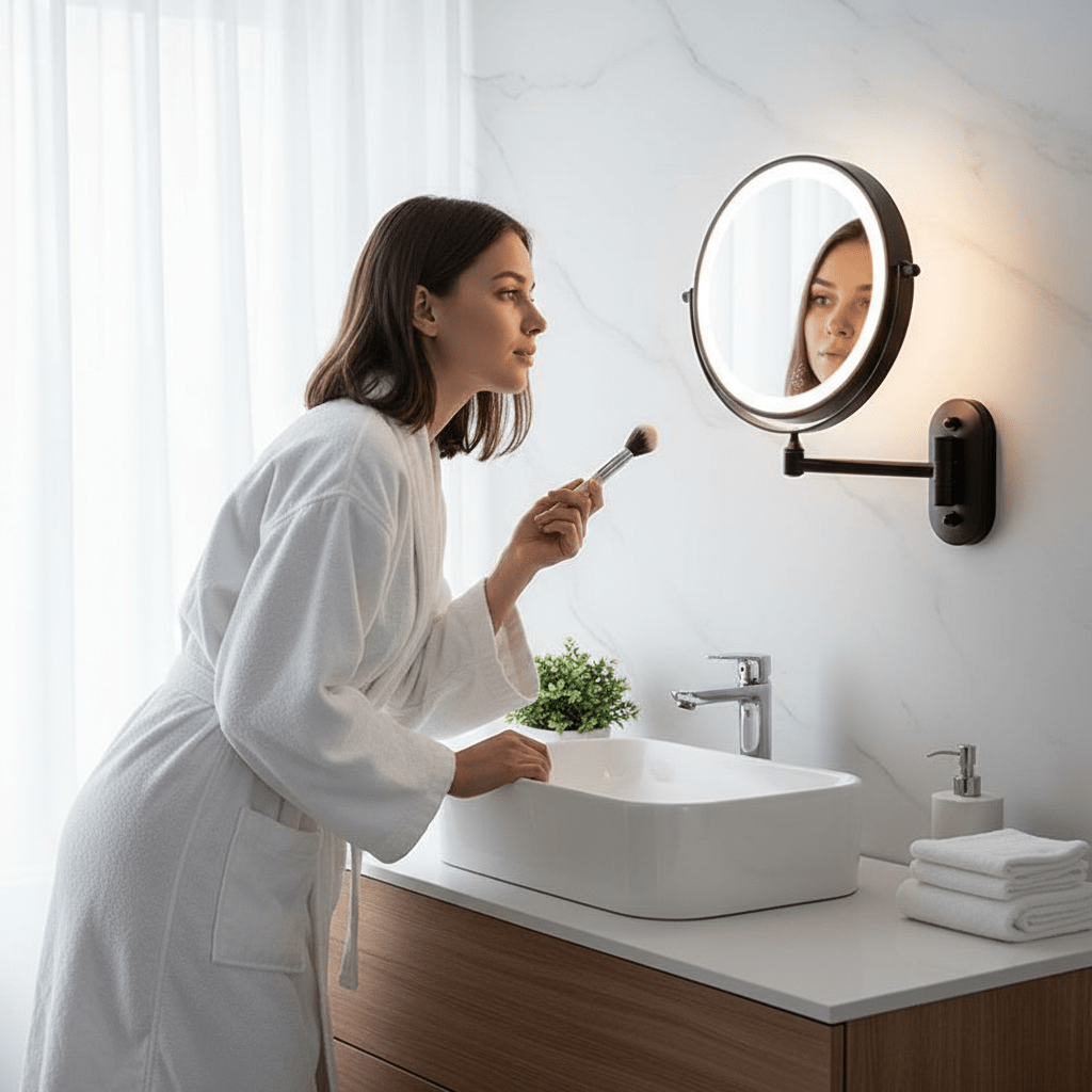Vergrotende Make-upspiegel met LED-verlichting Dimbaar Oplaadbaar Chroom Zwart Beauty Cosmetica Badkamer | Sulvida