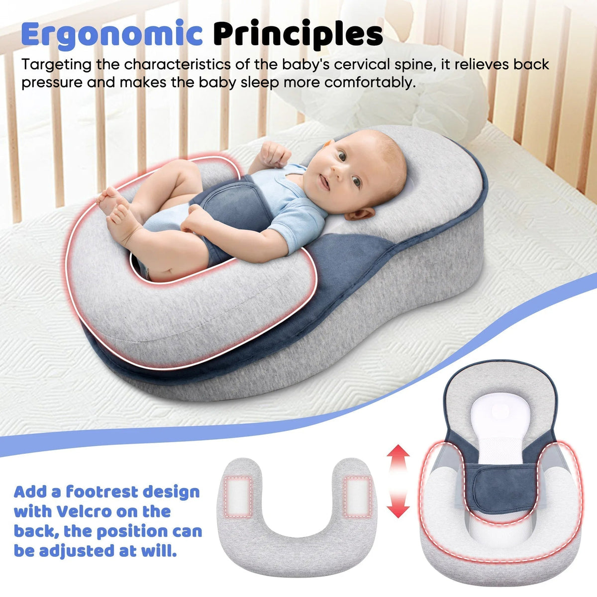 Verhoogd Babykussen Anti-Reflux Pasgeborenen Zuigelingen Ergonomisch Comfort Rustig Slapen Verstelbaar | Sulvida