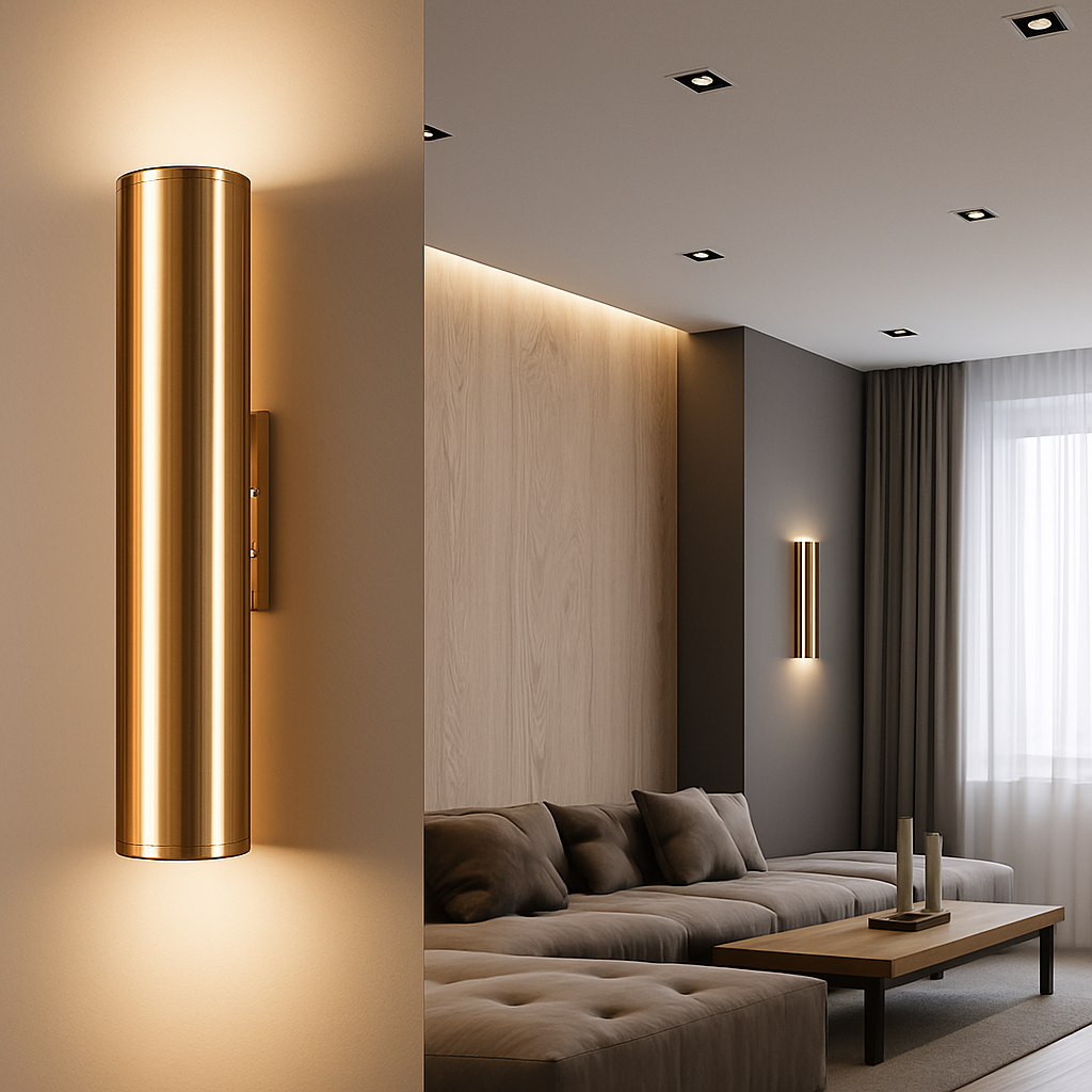 Gouden Cilindrische LED Wandlamp met Warm en Koel Licht – Modern Design voor Woonkamer en Slaapkamer | Sulvida