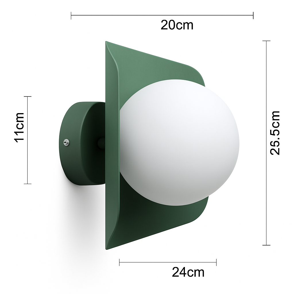 Wandlamp met glazen bol mat ijzer modern minimalistisch design verlichting woonkamer slaapkamer grijs groen roze geel | Sulvida