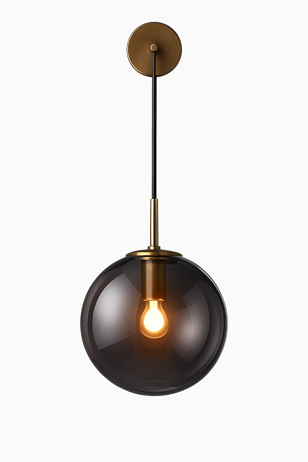 Wandlamp met Glazen Bol 15×50 cm Goud Cognac Transparant Industrieel Design Metaal Wandverlichting Sfeerlamp | Sulvida