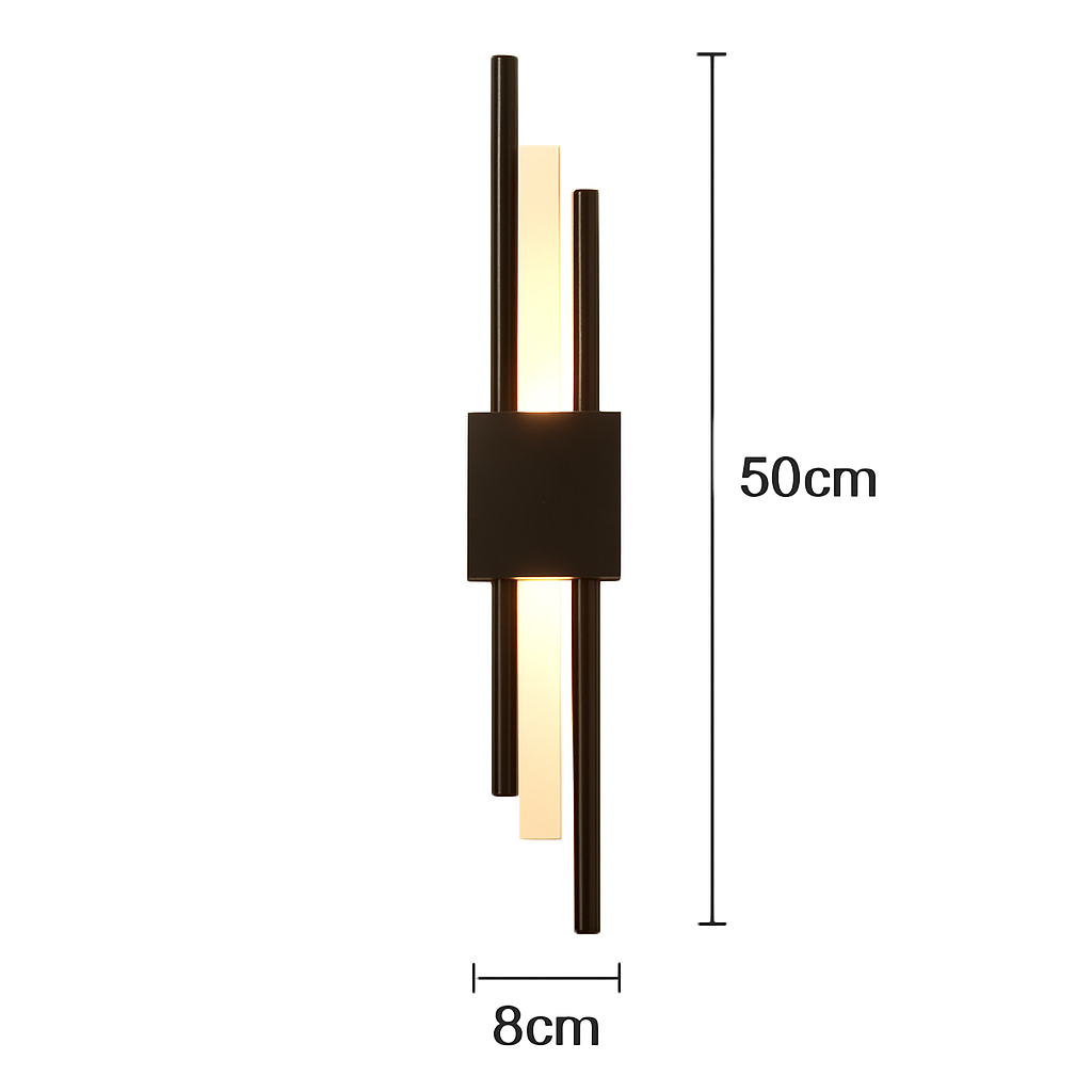 Design wandlamp met verticale metalen balk en acryl diffuser voor modern interieur sfeerverlichting woonkamer | Sulvida