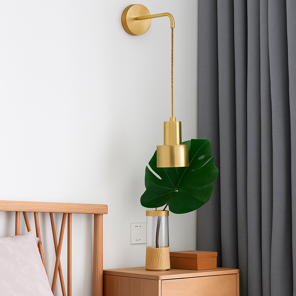 Gouden wandlamp met hangende spot metalen design E27 moderne sfeerverlichting voor woonkamer en slaapkamer | Sulvida
