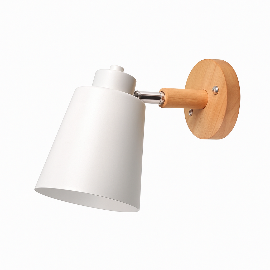 LED Wandlamp Verstelbaar met Houten Voet & Metalen Kap – Modern Stijlvol Sfeerlicht voor Iedere Kamer | Sulvida