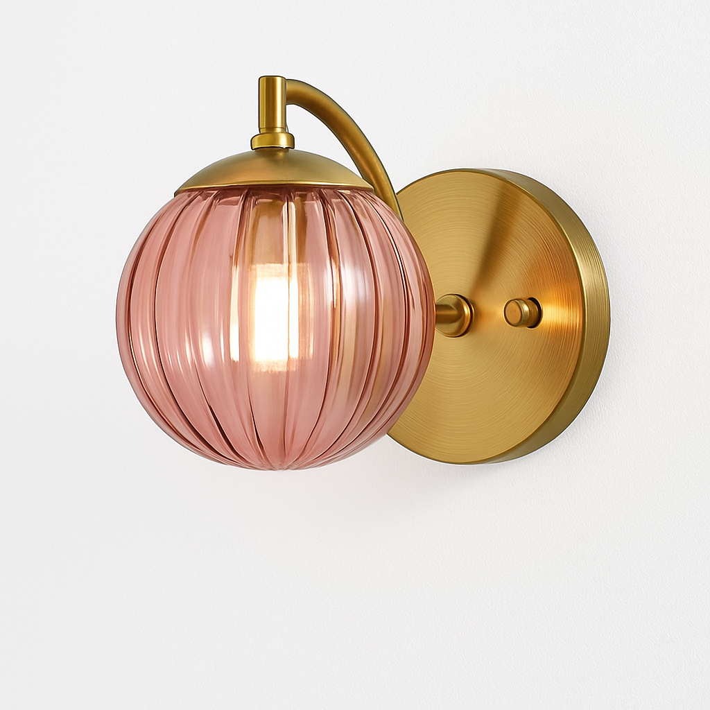 Wandlamp goudkleurig met glazen bol rookglas Ø17,5cm industrieel modern stijlvolle sfeerverlichting woonkamer gang | Sulvida