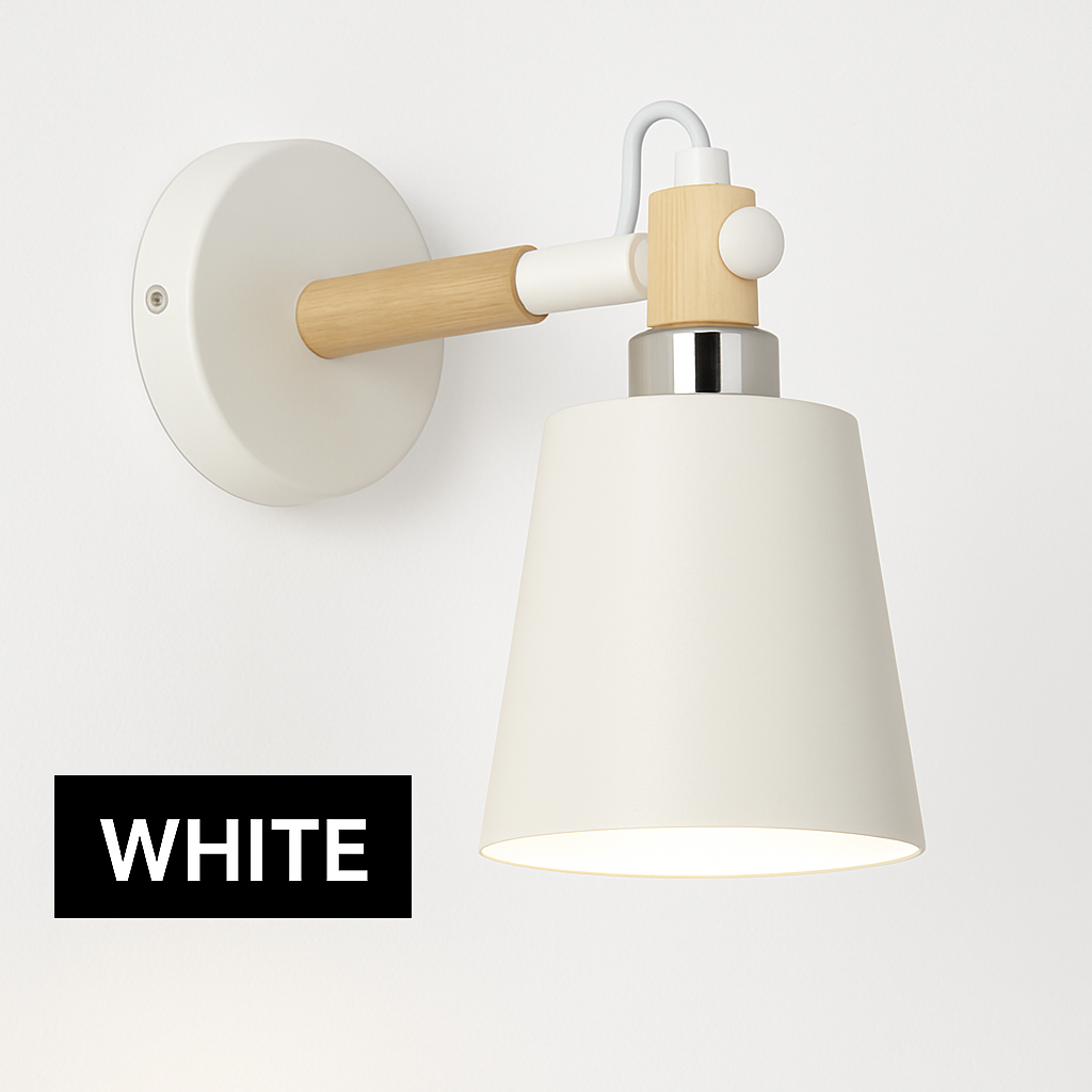 Wandlamp met hout en metaal design Scandinavisch stijl E27 fitting zwart wit voor woonkamer slaapkamer | Sulvida